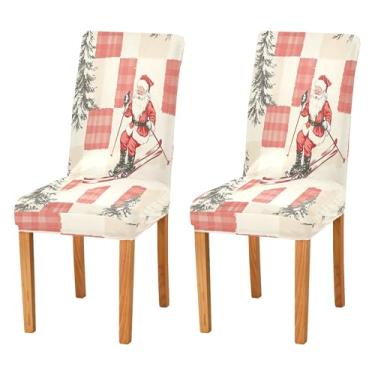 Imagem de SEHANY Conjunto de 2 capas de cadeira de gnomo de Papai Noel para sala de jantar, elástico, removível e lavável, para cozinha, hotel, festa, decoração de Natal