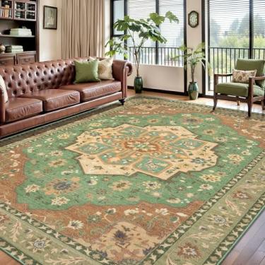 Imagem de SERISSA Tapetes de área de 20 x 25 cm para sala de estar, tapetes vintage antiderrapantes laváveis para quarto, tapete grande oriental de pilha baixa macio para sala de jantar, escritório em casa