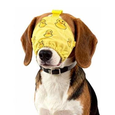 Imagem de NACOCO Touca calmante para cães, máscara para os olhos, patos de nylon, máscara de ansiedade para animais de estimação, focinheira para cuidados antidoença do carro (amarelo, G)
