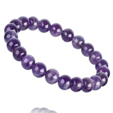 Imagem de HOZEAL Pulseira de ametista feita à mão para homens e mulheres, pulseiras de proteção de amizade com pedra de cristal roxa, para dinheiro, riqueza, prosperidade, negócios, boa sorte, energia, contas