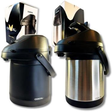 Imagem de KIT 2 Garrafa Térmica 2,5 Litros Preta E Cromada Aço Inox Parede Dupla