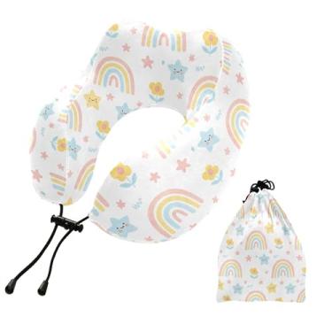Imagem de Burbuja Almofada de pescoço Rainbow Stars para viagens, almofada de viagem de espuma viscoelástica para dormir, suporte de cabeça de avião e carro, lavável na máquina e portátil