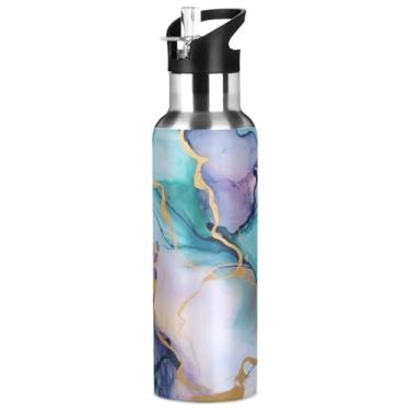 Imagem de Burbuja Garrafa de água de aço inoxidável azul e roxo, garrafas de água isoladas a vácuo com tampa de canudo para esportes, academia, escola - à prova de vazamento e suor, sem BPA, 946 ml