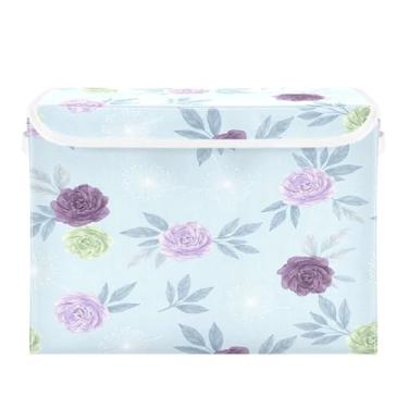 Imagem de Burbuja Caixa de armazenamento de flores com tampa e alças, caixa de armazenamento grande dobrável para prateleiras armário quarto escritório organizador