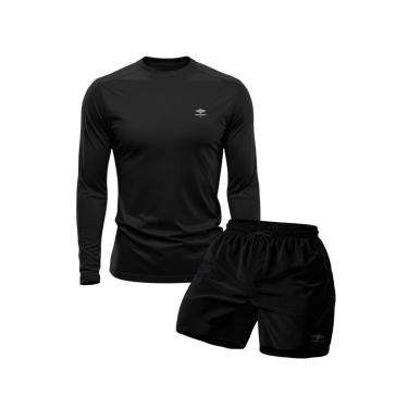 Imagem de Conjunto Camiseta Manga Longa Dry Proteção Uv e Short Mauricinho Academia Verão Básico-Masculino