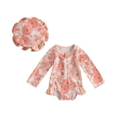 Imagem de Macacão de Banho Infantil para Menina - Flamingo e Flores - Manga Long