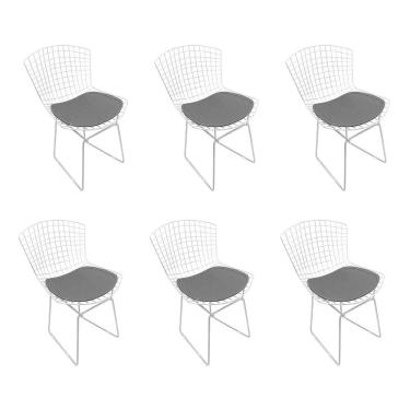 Imagem de Kit 6 Cadeiras Bertoia Cromada Com Assento Sintético Preto