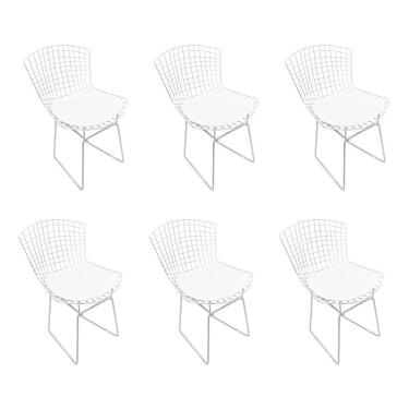 Imagem de Kit 6 Cadeiras Bertoia Cromada Com Assento Sintético Branco