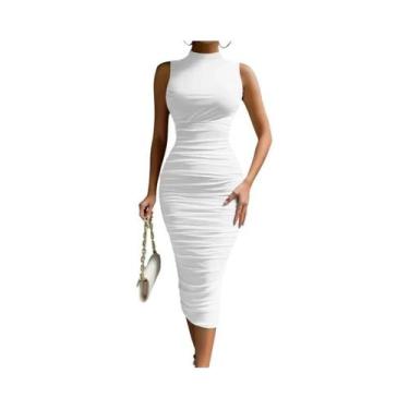 Imagem de Vestido longo sem mangas com design plissado sexy vestido de noite de 