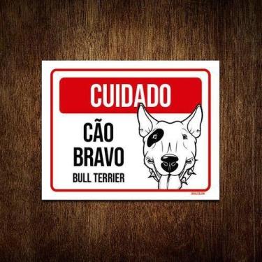 Imagem de Kit 10 Placas Cuidado Cão Cachorro Bravo Bull Terrier - Sinalizo.Com