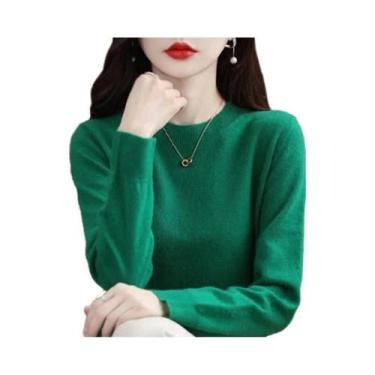 Imagem de Suéter Feminino De Tamanho Grande, Slim, Gola O, Em Mistura De Lã Cash