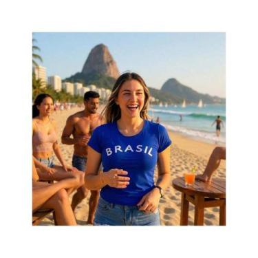 Imagem de Camiseta Feminina T Shirt Malha em Algodão Estampada Brasil Jogos do P