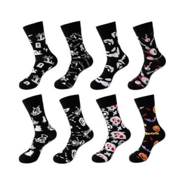 Imagem de Meias Unissex De Cano Médio Com Estampa De Caveira E Abóbora Para O Ha