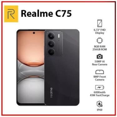 Imagem de Realme C75 NFC 256GB 8GB RAM A PROVA DAGUA - Preto (Anatel), 256GB, Pr
