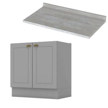 Imagem de Balcão Americana Henn 80cm com Tampo MDF 2 Portas para Cozinha, Cinza/