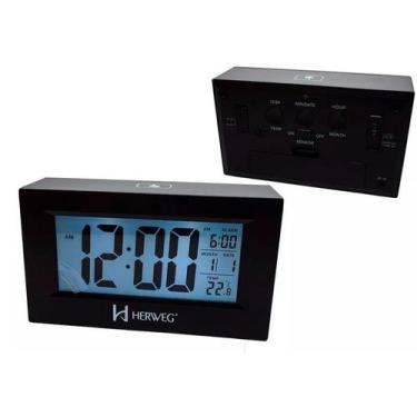Imagem de Relógio Despertador Digital Luz Temperatura Herweg 2972 034 Preto