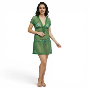 Imagem de Saída De Praia/ Vestido Em Renda Arrastão Moda Verão - Corpo dourado m