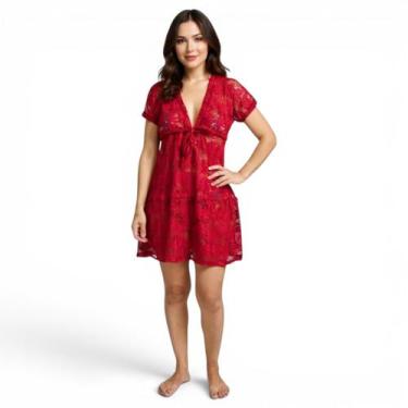 Imagem de Saída De Praia/ Vestido Em Renda Arrastão Moda Verão - Corpo dourado m