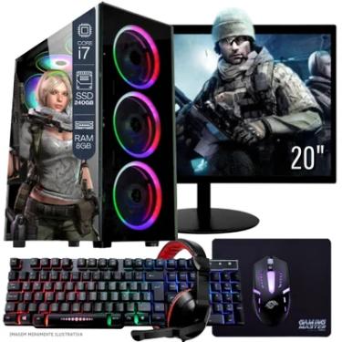 Imagem de Computador Gamer Completo Tob Intel Core I7 SSD 240GB 8GB Teclado Mouse Mouse Pad E Headset Gamer Monitor 20" WINDOWS 10 Pro Trial