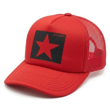 Imagem de Boné Trucker Casual Estrela Lackpard em Tela Alta Ventilação Vermelho e Preto Tamanho Único