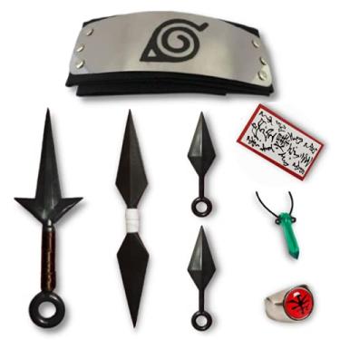 Imagem de Kit Presente Ninja - Bandana Aldeia da Folha, 2 Kunais, Papel Ninja