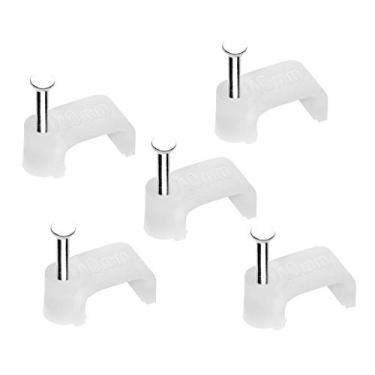 Imagem de Mini Skater Clipes de cabo de fio de nylon branco quadrado de 10 mm de gerenciamento de braçadeira de cabo Ethernet elétrico com prego de aço, 200 peças