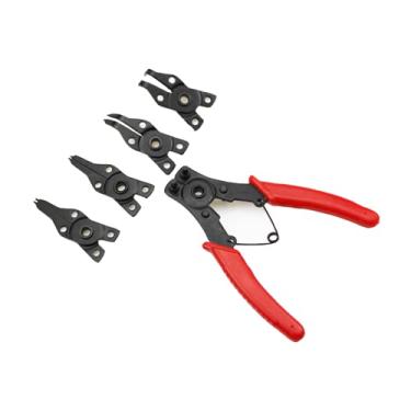 Imagem de JRangelp Conjunto de alicates de anel de pressão multifuncional 4 em 1 com 3 peças de cabeça Jae intercambiáveis conjunto de alicates de 45°, 90° e 180° para reparo de automóveis e motores (vermelho)