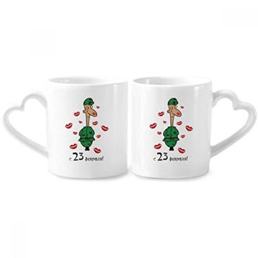 Imagem de Russia Kiss Conjunto de canecas de porcelana de casal, soldado masculino Patten, copo de cerâmica com alça de coração