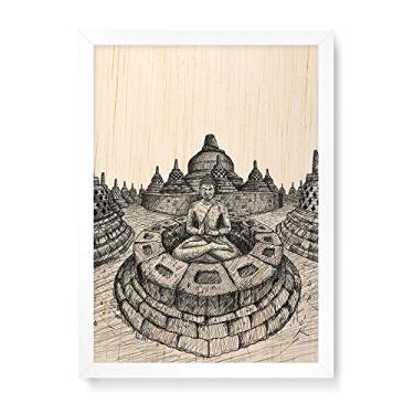 Imagem de Arte Maníacos Quadro Decorativo em Madeira Budismo Linhas - 23x16,25cm (Moldura caixa em laca branca)