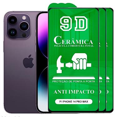 Imagem de Kit 3x Película Compatível com iPhone 14 Pro Max - 9D Cerâmica Protetora Resistente Anti Impacto Queda Choque Shock Flexível Nano Gel Compatível 3D 5D 100D