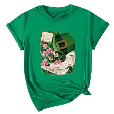 Imagem de Camisa de Dia de São Patrício feminina manga longa com estampa de trevo blusa de manga curta para mulheres blusas e tops de verão, Camiseta feminina Army Green St Patricks Day, M