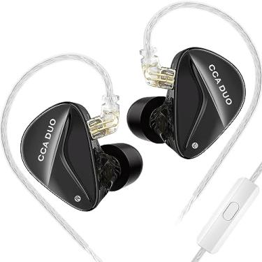 Imagem de CCA Fone de ouvido duplo com microfone, fones de ouvido com microfone e dois drivers dinâmicos HiFi estéreo com isolamento de ruído IEM com fio e cabo removível sem emaranhamento para músico cantor audiófilo (com microfone)