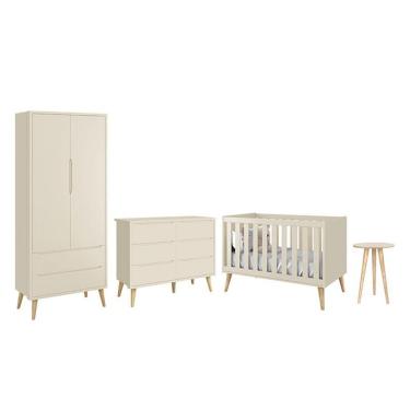 Imagem de Dormitório Completo Infantil Theo 2 Portas, Cômoda 6 Gavetas, Berço e Mesa de Canto com Pés Madeira Natural - Reller Móveis