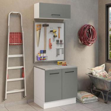 Imagem de Kit com Balcão e Armário Aéreo Multiuso 80cm Branco/Cinza Agata Madesa