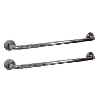Imagem de Barra Alça Apoio Kit 2 Uni Aço Inox 50cm Idoso Acessibilidade Pcd Cade