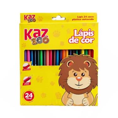 Imagem de Kit 24 Lápis de Cor Kaz Sextavado Volta Aula Escolar - KAZ Zoo