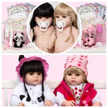 Imagem de Kit 2 Bebê Reborn Princesas Loira Girafinha Morena Pandinha - Cegonha 