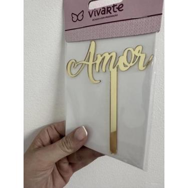 Imagem de Topo Topper de Bolo Decorativo Natal Ano Novo Amor Dourado Acrílico 12