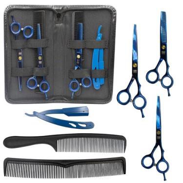 Imagem de Kit Barbeiro Cabeleireiro Navalhete Tesouras Aço Inox Profissional - A