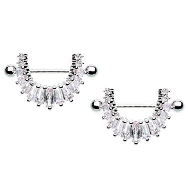 Imagem de Pierced Owl Azulejos de baguete de cristal CZ de aço inoxidável 14GA pendurados protetores de mamilo, vendidos como um par, Metal, Zircônia cúbica