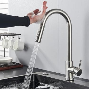 Imagem de Torneira de cozinha com sensor de toque preto fosco, torneira de cozinha com sensor inteligente, modo duplo de água, torneira misturadora, guindaste giratório quente e frio, sensor de níquel