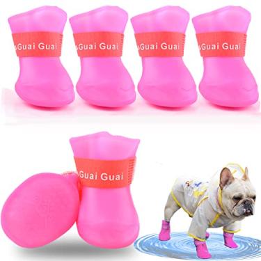 Imagem de (3 (5,6cm x 4,4cm / 2,20 "x 1,73"), Rosa Vermelho) - Pesp Cachorro Fofo Cachorro Filhote de Cachorro Chuva Botas Sapatos Botinhas Cores Doces Borracha Impermeavel Antiderrapante