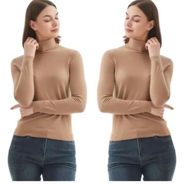 Imagem de Kit 2 Blusa Feminina Cacharrel Justa Manga Longa Gola Alta Basica Frio