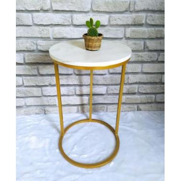 Imagem de Mesa lateral de apoio dourada com branco marmorizado - NAURA DESIGN