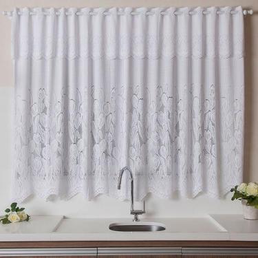 Imagem de Cortina Cozinha 220x120 Cm Renda Branca Tulipinhas + Bandô - Interlar