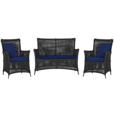 Imagem de Jogo Sofá e 2 Poltronas de Área Igapó Alumínio Pintura Preta Corda Náutica Estofado 10 Trama