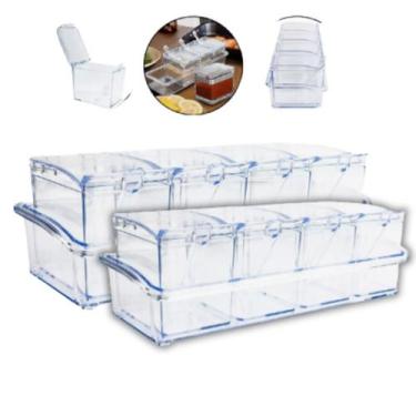 Imagem de Kit 2 Organizador Acrílico 4 Potes Porta Temperos Gin Condimentos - M&