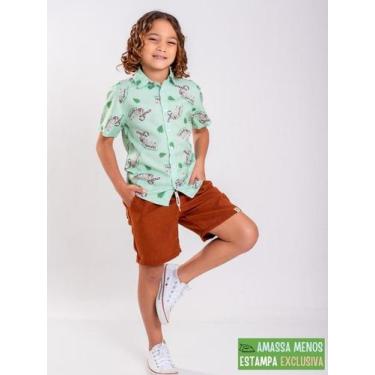 Imagem de Conjunto Masculino Infantil Camisa de Botão Verde - Estampa Tema Autis