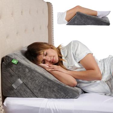 Imagem de Almofada anabela para cama de espuma viscoelástica – Travesseiro triangular de 3,8 cm com capa removível – Almofada inclinada dobrável e respirável para antirronco, sono, leitura, dor inferior e superior nas costas – lavável, Cinza, 5 in 1 Bed Wedge Pillow