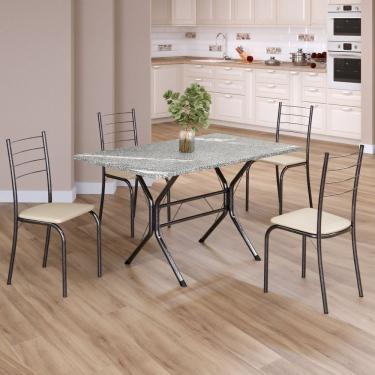 Imagem de Conjunto Sala De Jantar Mesa Retangular 100x60cm Tampo Granito Topázio 4 Cadeiras Rio Creme - Mart Prata